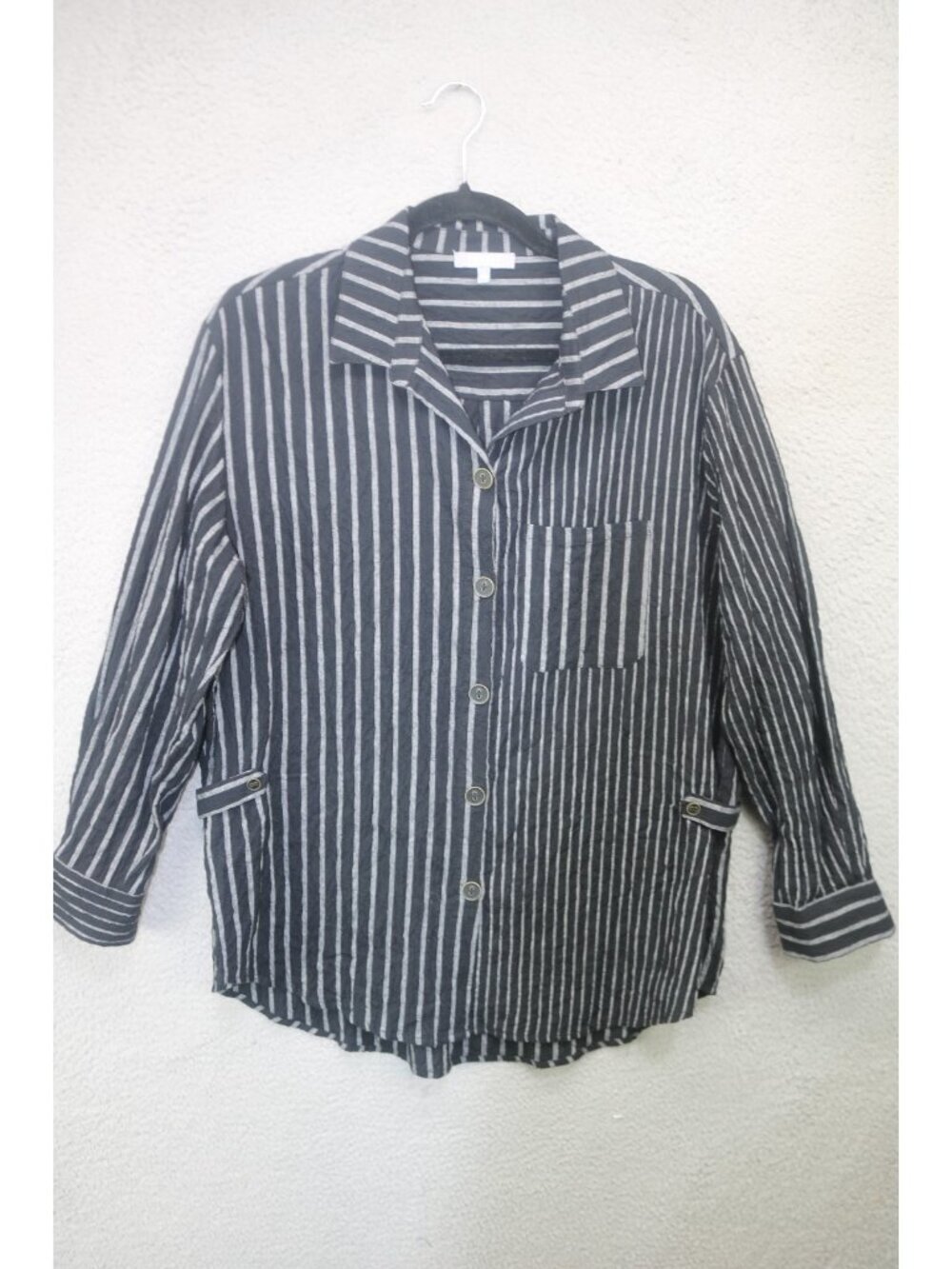 Habitat Long Sleeve Striped Button Up Tunic-Small-Business-Office-Career-Crinkle